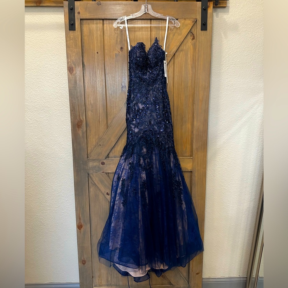 NEW Ellie Wilde Mon Cheri Navy Prom Dress Size 00